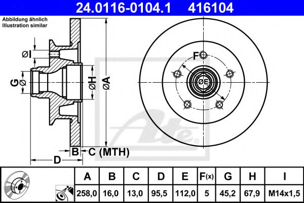 ATE - 24.0116-0104.1 - Тормозной диск (Тормозная система)