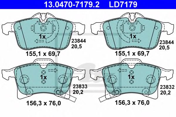 ATE - 13.0470-7179.2 - Комплект тормозных колодок, дисковый тормоз (Тормозная система)