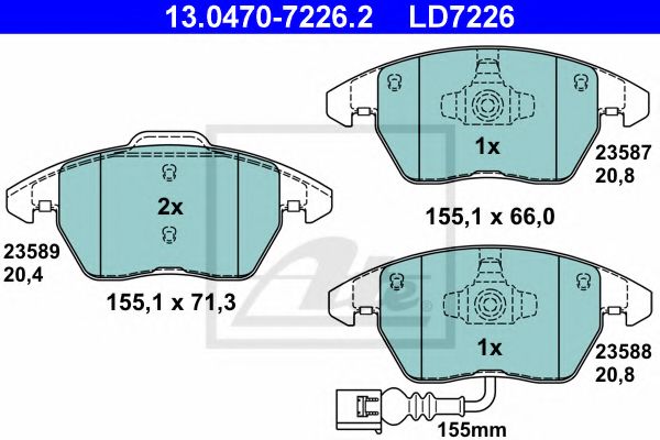 ATE - 13.0470-7226.2 - Комплект тормозных колодок, дисковый тормоз (Тормозная система)