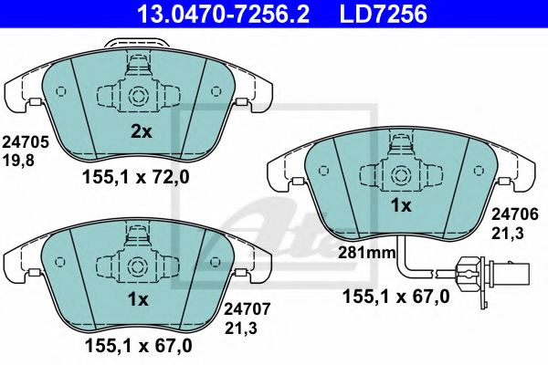 ATE - 13.0470-7256.2 - Комплект тормозных колодок, дисковый тормоз (Тормозная система)