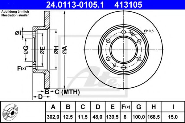 ATE - 24.0113-0105.1 - Тормозной диск (Тормозная система)