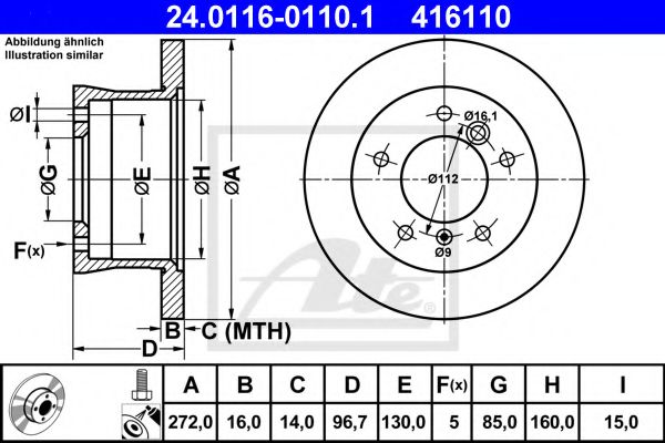 ATE - 24.0116-0110.1 - Тормозной диск (Тормозная система)