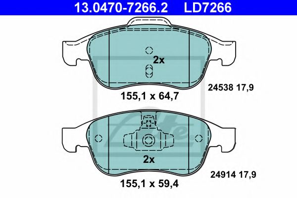 ATE - 13.0470-7266.2 - Комплект тормозных колодок, дисковый тормоз (Тормозная система)