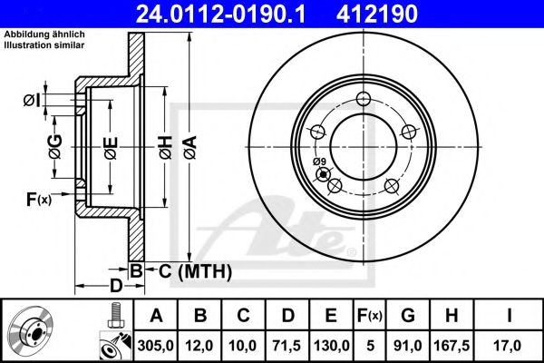 ATE - 24.0112-0190.1 - Тормозной диск (Тормозная система)