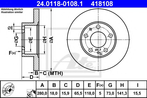 ATE - 24.0118-0108.1 - Тормозной диск (Тормозная система)