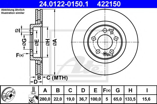 ATE - 24.0122-0150.1 - Тормозной диск (Тормозная система)