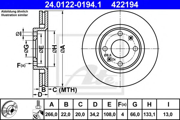 ATE - 24.0122-0194.1 - Тормозной диск (Тормозная система)