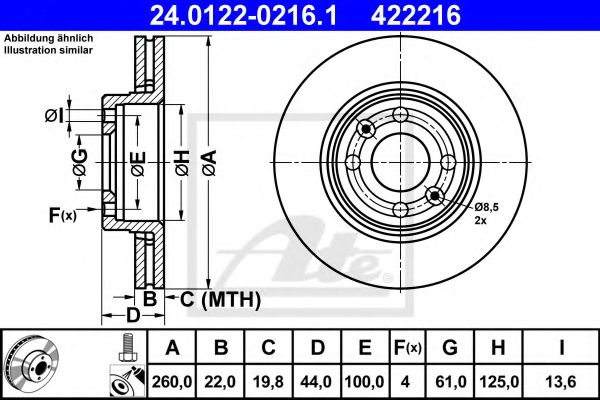 ATE - 24.0122-0216.1 - Тормозной диск (Тормозная система)