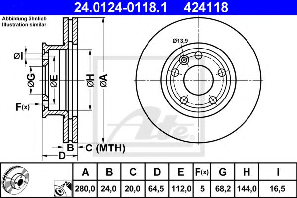 ATE - 24.0124-0118.1 - Тормозной диск (Тормозная система)