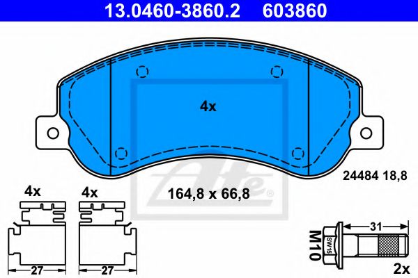 ATE - 13.0460-3860.2 - Комплект тормозных колодок, дисковый тормоз (Тормозная система)