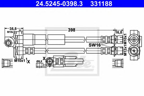 ATE - 24.5245-0398.3 - Тормозной шланг (Тормозная система)