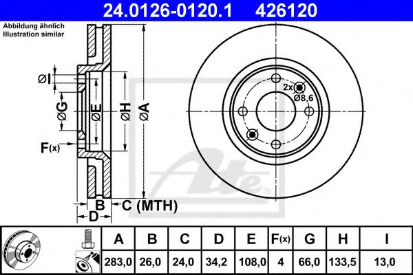 ATE - 24.0126-0120.1 - Тормозной диск (Тормозная система)