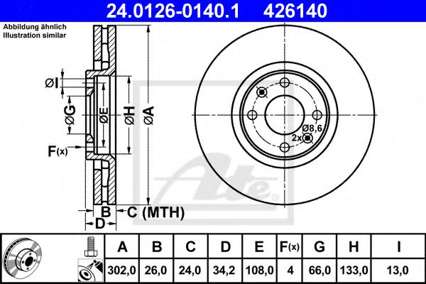 ATE - 24.0126-0140.1 - Тормозной диск (Тормозная система)