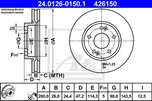 ATE - 24.0126-0150.1 - Тормозной диск (Тормозная система)