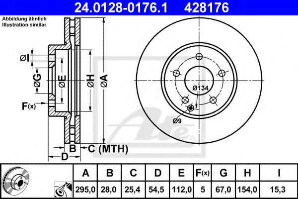 ATE - 24.0128-0176.1 - Тормозной диск (Тормозная система)