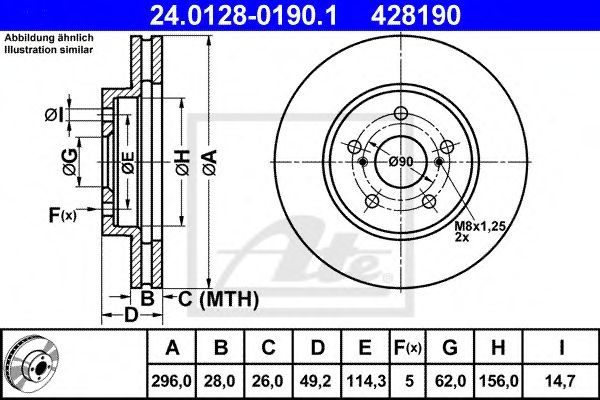 ATE - 24.0128-0190.1 - Тормозной диск (Тормозная система)