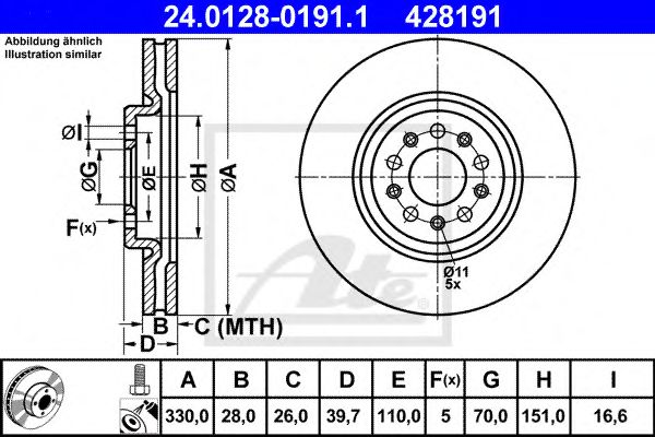 ATE - 24.0128-0191.1 - Тормозной диск (Тормозная система)