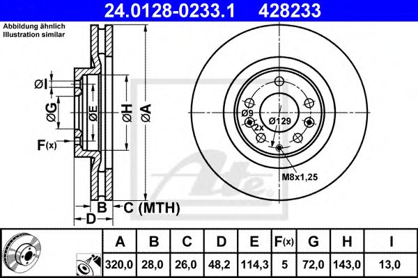 ATE - 24.0128-0233.1 - Тормозной диск (Тормозная система)