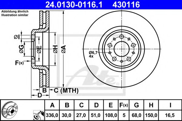 ATE - 24.0130-0116.1 - Тормозной диск (Тормозная система)