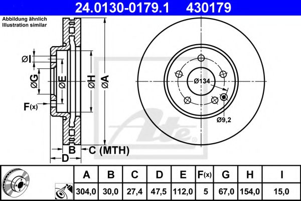 ATE - 24.0130-0179.1 - Тормозной диск (Тормозная система)