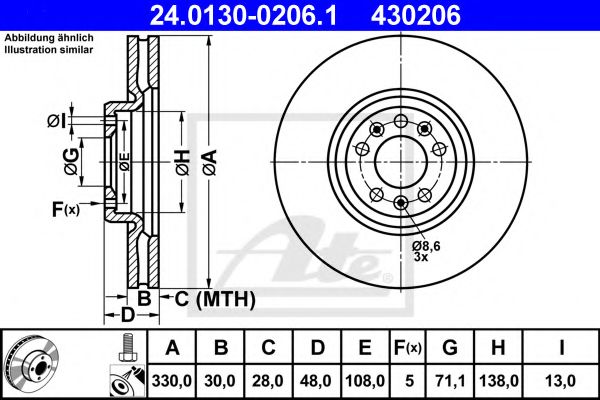 ATE - 24.0130-0206.1 - Тормозной диск (Тормозная система)