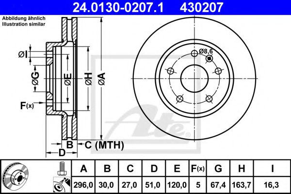 ATE - 24.0130-0207.1 - Тормозной диск (Тормозная система)