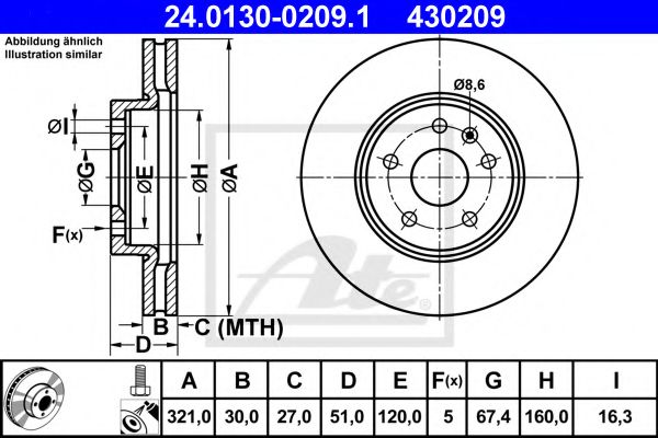 ATE - 24.0130-0209.1 - Тормозной диск (Тормозная система)