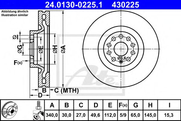 ATE - 24.0130-0225.1 - Тормозной диск (Тормозная система)