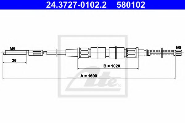 ATE - 24.3727-0102.2 - Трос, стояночная тормозная система (Тормозная система)