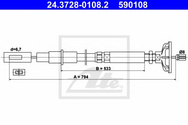 ATE - 24.3728-0108.2 - Трос, управление сцеплением (Система сцепления)