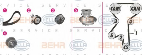 BEHR HELLA SERVICE - 8MP 376 803-861 - Водяной насос + комплект зубчатого ремня (Охлаждение)