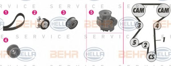 BEHR HELLA SERVICE - 8MP 376 804-861 - Водяной насос + комплект зубчатого ремня (Охлаждение)