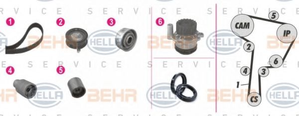 BEHR HELLA SERVICE - 8MP 376 807-811 - Водяной насос + комплект зубчатого ремня (Охлаждение)