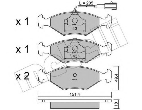 METELLI - 22-0057-4 - Комплект тормозных колодок, дисковый тормоз (Тормозная система)