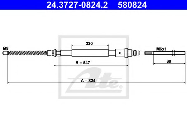 ATE - 24.3727-0824.2 - Трос, стояночная тормозная система (Тормозная система)