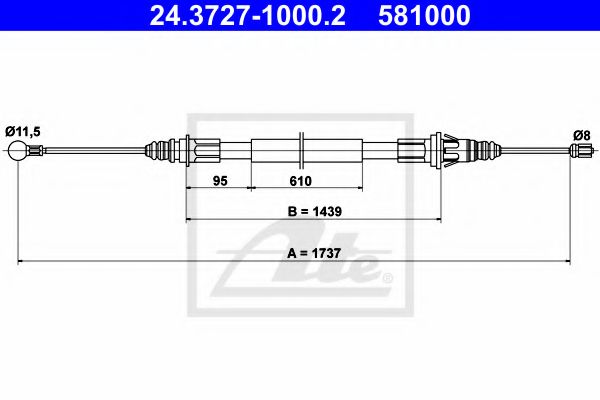 ATE - 24.3727-1000.2 - Трос, стояночная тормозная система (Тормозная система)