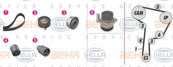 BEHR HELLA SERVICE - 8MP 376 802-881 - Водяной насос + комплект зубчатого ремня (Охлаждение)