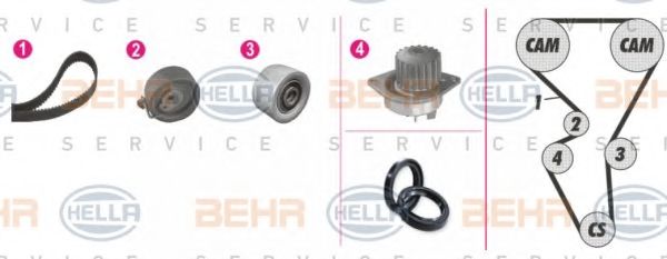 BEHR HELLA SERVICE - 8MP 376 804-851 - Водяной насос + комплект зубчатого ремня (Охлаждение)