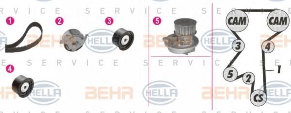 BEHR HELLA SERVICE - 8MP 376 811-801 - Водяной насос + комплект зубчатого ремня (Охлаждение)