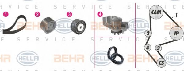 BEHR HELLA SERVICE - 8MP 376 814-881 - Водяной насос + комплект зубчатого ремня (Охлаждение)