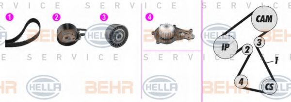 BEHR HELLA SERVICE - 8MP 376 816-871 - Водяной насос + комплект зубчатого ремня (Охлаждение)