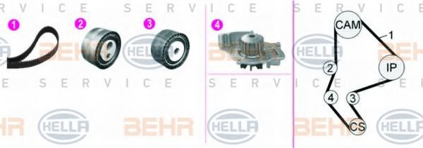 BEHR HELLA SERVICE - 8MP 376 817-811 - Водяной насос + комплект зубчатого ремня (Охлаждение)