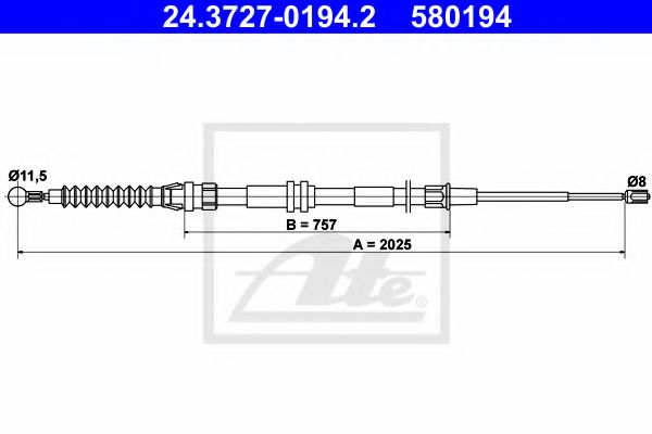 ATE - 24.3727-0194.2 - Трос, стояночная тормозная система (Тормозная система)