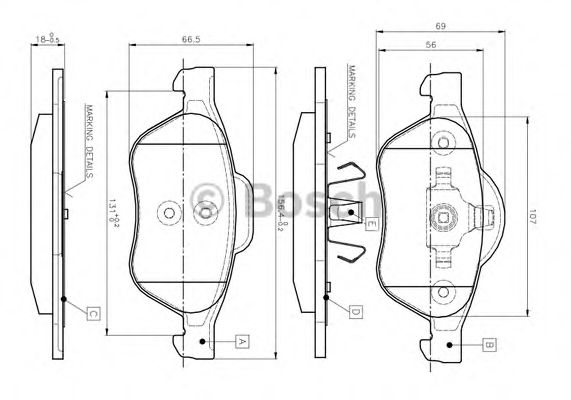 BOSCH - 0 986 TB2 434 - Комплект тормозных колодок, дисковый тормоз (Тормозная система)