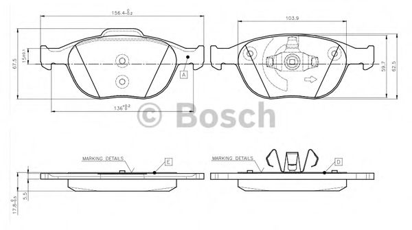 BOSCH - 0 986 TB2 446 - Комплект тормозных колодок, дисковый тормоз (Тормозная система)