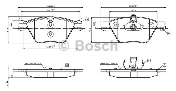 BOSCH - 0 986 TB3 136 - Комплект тормозных колодок, дисковый тормоз (Тормозная система)