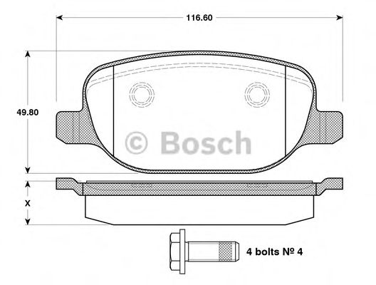 BOSCH - 0 986 TB3 122 - Комплект тормозных колодок, дисковый тормоз (Тормозная система)