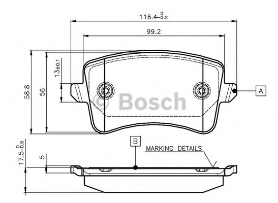 BOSCH - 0 986 TB3 123 - Комплект тормозных колодок, дисковый тормоз (Тормозная система)