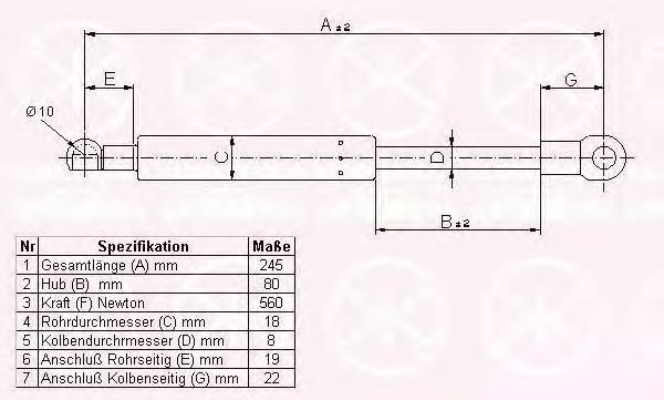 KLOKKERHOLM - 00657120 - Газовая пружина, заднее стекло (Кузов)