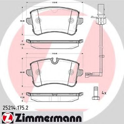 ZIMMERMANN - 25214.175.2 - Комплект тормозных колодок, дисковый тормоз (Тормозная система)